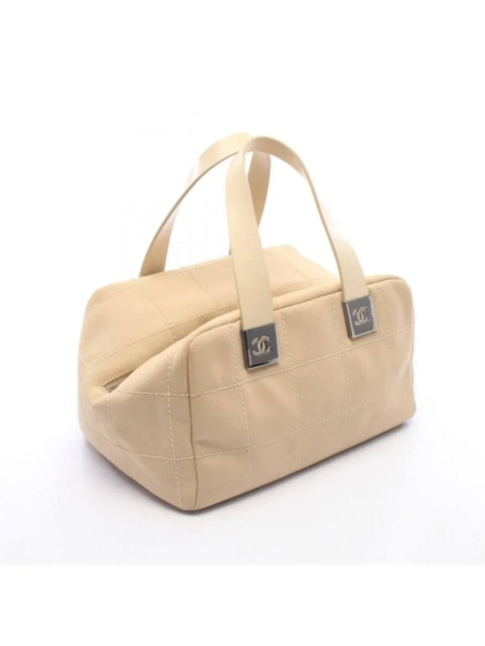 Chanel Choco Bar Beige Canvas Leather Bar Boston Bag